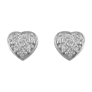BOUCLES D'OREILLES ARGENT RHODIÉ COEUR PIERRES BLANCHES SYNTHETIQUES
