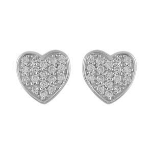 BOUCLES D'OREILLES ARGENT RHODIÉ TIGE COEUR PIERRES BLANCHES SYNTHETIQUES
