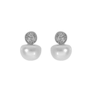 BOUCLES D'OREILLES TIGE ARGENT PLATINÉ PERLE DE CULTURE D'EAU DOUCE ET 1 OXYDE BLANC SERTI