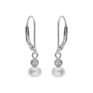 BOUCLES D'OREILLES DORMEUSE ARGENT PLATINÉ PERLE DE CULTURE D'EAU DOUCE ET 1 OXYDE BLANC SERTI