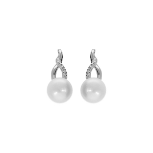 BOUCLES D'OREILLES TIGE ARGENT PLATINÉ PERLE DE CULTURE D'EAU DOUCE AVEC OXYDES BLANCS SERTIS