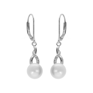 BOUCLES D'OREILLES DORMEUSE ARGENT PLATINÉ PERLE DE CULTURE D'EAU DOUCE AVEC OXYDES BLANCS SERTIS