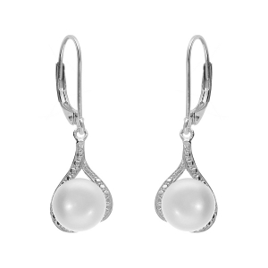 BOUCLES D'OREILLES DOMEUSE FORME GOUTTE ARGENT PLATINÉ PERLE DE CULTURE D'EAU DOUCE AVEC OXYDES BLANCS SERTIS