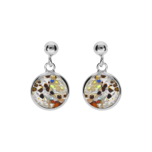 BOUCLES D'OREILLES ARGENT RHODIÉ PASTILLE 10MM MURANO VERITABLE BOREALE