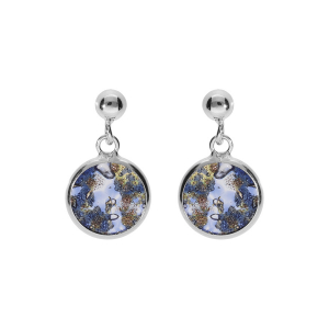 BOUCLES D'OREILLES ARGENT RHODIÉ PASTILLE 10MM MURANO VERITABLE BOREALE