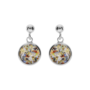 BOUCLES D'OREILLES ARGENT RHODIÉ PASTILLE 10MM MURANO VERITABLE BOREALE