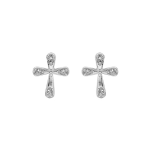 BOUCLES D'OREILLES TIGE ARGENT PLATINÉ 0.6 X 0.80MM  OXYDES BLANCS SERTIS