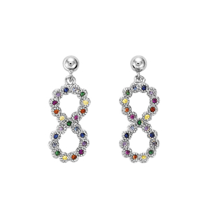 BOUCLES D'OREILLES TIGE ARGENT RHODIÉ PENDANTE MOTIF INFINI MULTI COULEURS
