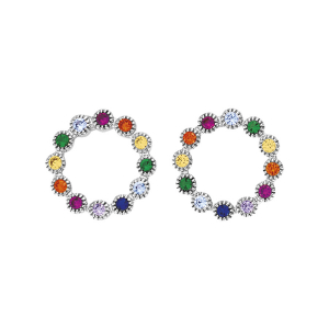 BOUCLES D'OREILLES TIGE ARGENT RHODIÉ CERCLE OXYDES MULTI COULEURS
