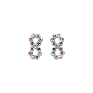 BOUCLES D'OREILLES TIGE ARGENT RHODIÉ PUCE MOTIF INFINI MULTI COULEURS