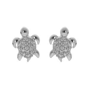 BOUCLES D'OREILLES TIGE ARGENT RHODIÉ PUCE TORTUE OXYDES BLANCS
