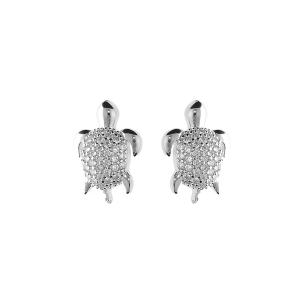 BOUCLES D'OREILLES TIGE ARGENT RHODIÉ PUCE TORTUE OXYDES BLANCS