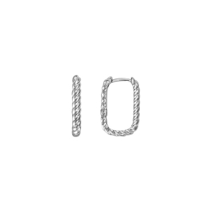 BOUCLES D'OREILLES TIGE ARGENT RHODIÉ RECTANGULAIRE TORSADÉE