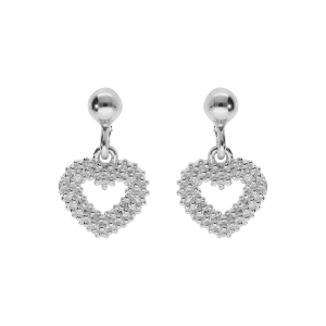 BOUCLES D'OREILLES TIGE ARGENT RHODIÉ CLAIRE PENDANTE COEUR EVIDÉ PERLÉ
