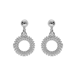 BOUCLES D'OREILLES TIGE ARGENT RHODIÉ CLAIRE PENDANTE CERCLE EVIDÉ PERLÉ