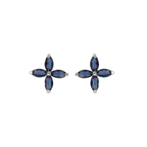 BOUCLES D'OREILLES TIGE ARGENT RHODIÉ FLEUR VERRE BLEU FONCÉ