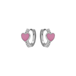 CRÉOLES ARGENT RHODIÉ ARTICULÉE COEUR RÉSINE ROSE ET OXYDES BLANCS