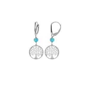BOUCLES D'OREILLES DORMEUSE ARGENT RHODIÉ ARBRE DE VIE 15MM ET BOULE JADE VERT CLAIR VÉRITABLE