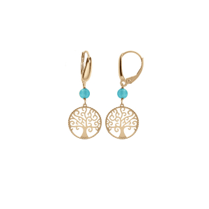 BOUCLES D'OREILLES DORMEUSE ARGENT DORÉ JAUNE ARBRE DE VIE 15MM ET BOULE JADE VERT CLAIR VÉRITABLE