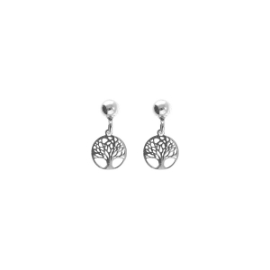 BOUCLES D'OREILLES TIGE ARGENT RHODIÉ PENDANTE ARBRE DE VIE 8MM