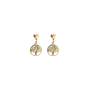 BOUCLES D'OREILLES TIGE ARGENT DORÉ JAUNE PENDANTE ARBRE DE VIE 8MM