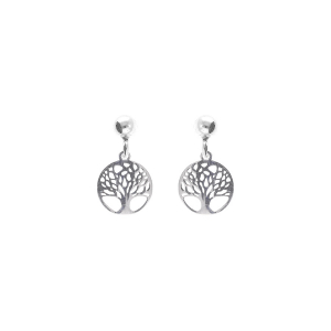 BOUCLES D'OREILLES TIGE ARGENT RHODIÉ PENDANTE ARBRE DE VIE 10MM