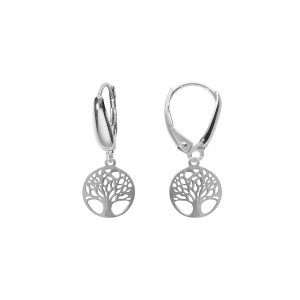 BOUCLES D'OREILLES DORMPEUSE ARGENT RHODIÉ ARBRE DE VIE 10MM