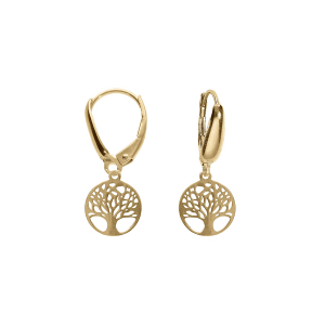 BOUCLES D'OREILLES DORMPEUSE ARGENT DORÉ ARBRE DE VIE 10MM