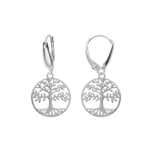 BOUCLES D'OREILLES DORMPEUSE ARGENT RHODIÉ ARBRE DE VIE 15MM