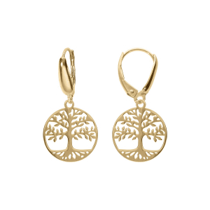 BOUCLES D'OREILLES DORMPEUSE ARGENT DORÉ ARBRE DE VIE 15MM