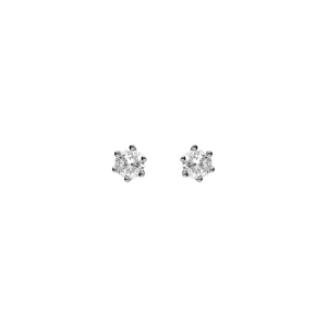 BOUCLES D'OREILLES TIGE ARGENT RHODIÉ 4MM SOLITAIRE OXYDE BLANC SERTI 6 GRIFFES