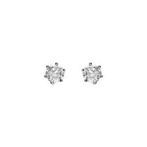 BOUCLES D'OREILLES TIGE ARGENT RHODIÉ SOLITAIRE OXYDE ROND 5MM 6 GRIFFES