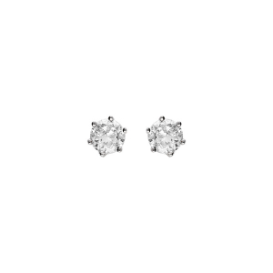 BOUCLES D'OREILLES TIGE ARGENT RHODIÉ SOLITAIRE OXYDE ROND 5MM 6 GRIFFES