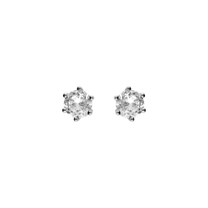 BOUCLES D'OREILLES ARGENT RHODIÉ SOLITAIRE OXYDE BLANC ROND 6MM  6 GRIFFES