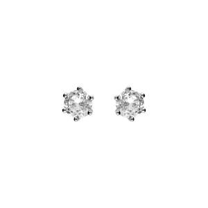 BOUCLES D'OREILLES ARGENT RHODIÉ SOLITAIRE OXYDE BLANC ROND 6MM  6 GRIFFES