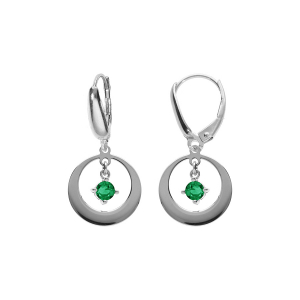 BOUCLES D'OREILLES ARGENT RHODIÉ DORMEUSE CERCLE ET OXYDE VERT