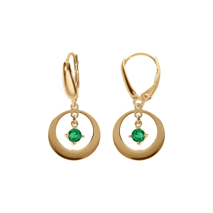 BOUCLES D'OREILLES ARGENT DORÉ DORMEUSE CERCLE ET OXYDE VERT