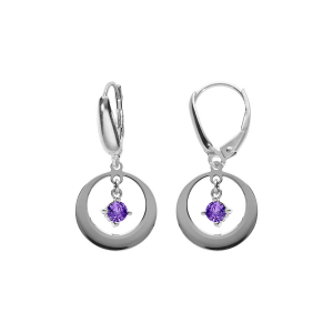 BOUCLES D'OREILLES ARGENT RHODIÉ DORMEUSE CERCLE ET OXYDE VIOLET