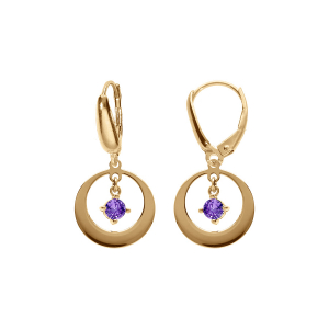 BOUCLES D'OREILLES ARGENT DORÉ DORMEUSE CERCLE ET OXYDE VIOLET