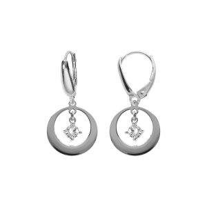 BOUCLES D'OREILLES ARGENT RHODIÉ DORMEUSE CERCLE ET OXYDE BLANC