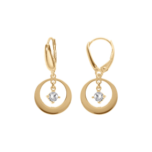 BOUCLES D'OREILLES ARGENT DORÉ DORMEUSE CERCLE ET OXYDE BLANC