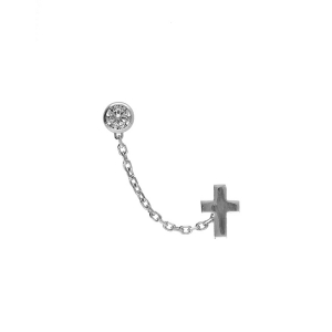 BOUCLES D'OREILLES ARGENT RHODIÉ CHAINETTE OXYDE BLANC 4MM SERTIS ET CROIX LISSE