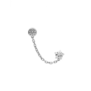 BOUCLES D'OREILLES ARGENT RHODIÉ CHAINETTE OXYDE BLANC SERTI CLOS 4MM ET ETOILE OXYDE BLANC SERTI