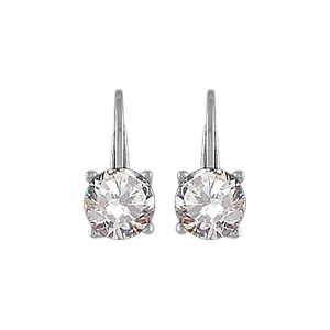 BOUCLES D'OREILLES ARGENT RHODIÉ DORMEUSE PIERRE RONDE BLANCHE SYNTHETIQUE 6MM 4 GRIFFES