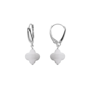BOUCLES D'OREILLES TIGE ARGENT RHODIÉ  TREFLE EN VERRE FACETTÉ  BLANC