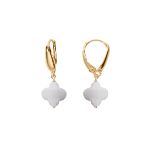 BOUCLES D'OREILLES TIGE ARGENT DORÉ TREFLE EN VERRE FACETTÉ BLANC