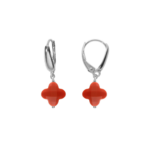 BOUCLES D'OREILLES TIGE ARGENT RHODIÉ TREFLE EN VERRE FACETTÉ ROUGE