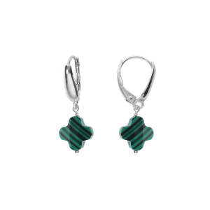 BOUCLES D'OREILLES TIGE ARGENT RHODIÉ TREFLE EN VERRE FACETTÉ VERT