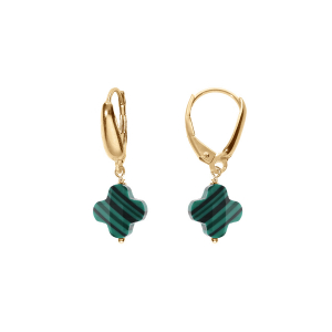 BOUCLES D'OREILLES TIGE ARGENT DORÉ TREFLE EN VERRE FACETTÉ VERT