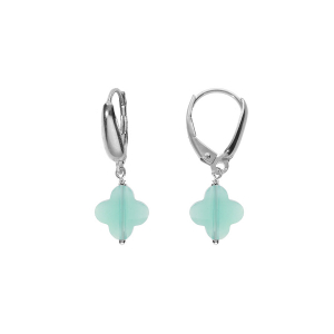 BOUCLES D'OREILLES TIGE ARGENT RHODIÉ TREFLE EN VERRE FACETTÉ VERT CLAIR